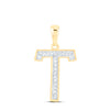 10kt Yellow Gold Womens Round Diamond Initial T Letter Pendant 1/20 Cttw