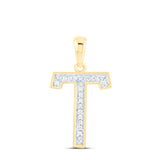 10kt Yellow Gold Womens Round Diamond Initial T Letter Pendant 1/20 Cttw