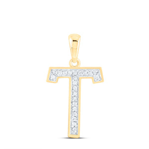 10kt Yellow Gold Womens Round Diamond Initial T Letter Pendant 1/20 Cttw