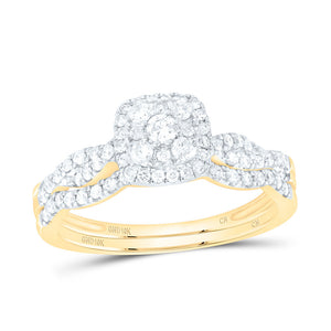 10kt Yellow Gold Round Diamond Square Bridal Wedding Ring Band Set 1/2 Cttw