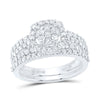 10kt White Gold Round Diamond Halo Bridal Wedding Ring Band Set 1-1/2 Cttw