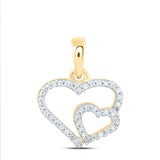 10kt Yellow Gold Womens Round Diamond Double Heart Pendant 1/10 Cttw