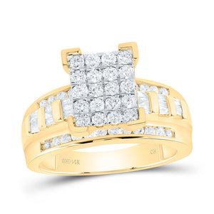 10kt Yellow Gold Round Diamond Cluster Bridal Wedding Engagement Ring 7/8 Cttw
