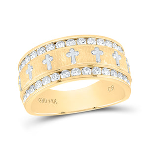 14k Yellow Gold Mens Round Diamond Grecco Cross Wedding Anniversary Band Ring 1 Cttw