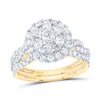 10kt Yellow Gold Round Diamond Halo Bridal Wedding Ring Band Set 1-1/2 Cttw