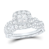 10kt White Gold Princess Diamond Square Bridal Wedding Ring Band Set 1 Cttw