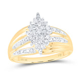 10kt Yellow Gold Womens Round Prong-set Diamond Oval Cluster Ring 1/5 Cttw