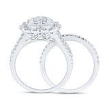 10kt White Gold Round Diamond Heart Bridal Wedding Ring Band Set 1-1/2 Cttw