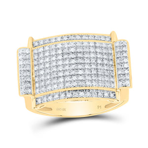 10kt Yellow Gold Mens Round Diamond Rectangle Cluster Ring 1/2 Cttw