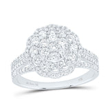 14kt White Gold Womens Round Diamond Halo Flower Cluster Ring 7/8 Cttw