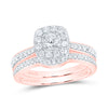 14kt Rose Gold Round Diamond Square Halo Bridal Wedding Ring Band Set 1 Cttw