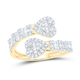 14kt Yellow Gold Womens Baguette Diamond Cuff Bypass Heart Ring 5/8 Cttw