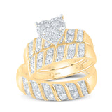 10kt Yellow Gold His Hers Round Diamond Heart Matching Wedding Set 1 Cttw