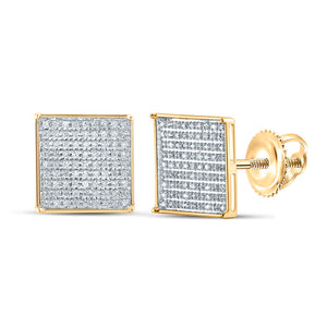 10kt Yellow Gold Womens Round Diamond Square Earrings 1/2 Cttw
