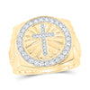10kt Yellow Gold Mens Round Diamond Cross Circle Ring 1/2 Cttw