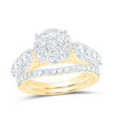 10kt Yellow Gold Round Diamond Halo Bridal Wedding Ring Band Set 1-3/4 Cttw