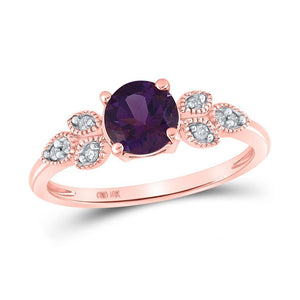 10kt Rose Gold Womens Round Synthetic Amethyst Floral Solitaire Ring 7/8 Cttw