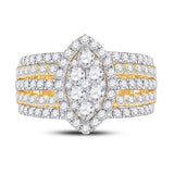 14kt Yellow Gold Womens Round Diamond Marquise-shape Cluster Ring 1-3/4 Cttw