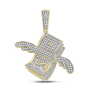 10kt Yellow Gold Mens Round Diamond Flying Dollar Money Charm Pendant 1/2 Cttw