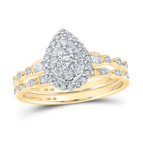 10kt Yellow Gold Round Diamond Teardrop Bridal Wedding Ring Band Set 1/2 Cttw