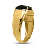 10kt Yellow Gold Mens Round Diamond Black Onyx Solitaire Ring .02 Cttw