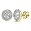 10kt Yellow Gold Round Diamond Circle Disk Cluster Earrings 1/8 Cttw