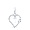 10kt White Gold Womens Round Diamond T Heart Letter Pendant 1/10 Cttw