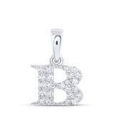 10kt White Gold Womens Round Diamond B Initial Letter Pendant 1/10 Cttw