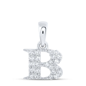 10kt White Gold Womens Round Diamond B Initial Letter Pendant 1/10 Cttw