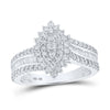 10kt White Gold Womens Round Diamond Marquise-shape Cluster Ring 1 Cttw