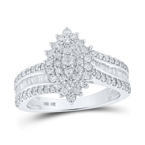 10kt White Gold Womens Round Diamond Marquise-shape Cluster Ring 1 Cttw