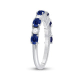 10kt White Gold Womens Oval Blue Sapphire Diamond Alternating Band Ring 1-1/2 Cttw