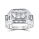 Sterling Silver Mens Round Diamond Rectangle Cluster Ring 1/4 Cttw