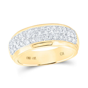 14kt Yellow Gold Mens Round Diamond Pave Band Ring 1-1/2 Cttw