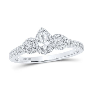 10kt White Gold Pear Diamond 3-stone Bridal Wedding Engagement Ring 1/2 Cttw
