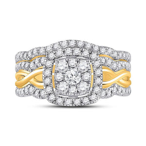 10kt Yellow Gold Round Diamond Bridal Wedding Ring Band Set 1 Cttw