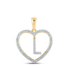 10kt Yellow Gold Womens Round Diamond Heart L Letter Pendant 1/4 Cttw