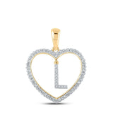 10kt Yellow Gold Womens Round Diamond Heart L Letter Pendant 1/4 Cttw