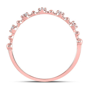 10kt Rose Gold Womens Round Diamond Bead Dot Stackable Ring 1/20 Cttw