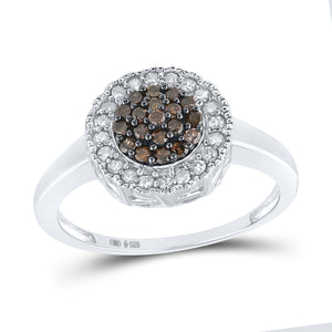 Sterling Silver Womens Round Brown Diamond Cluster Ring 1/3 Cttw