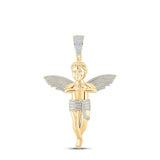 10kt Yellow Gold Mens Round Diamond Angel Charm Pendant 4-1/4 Cttw