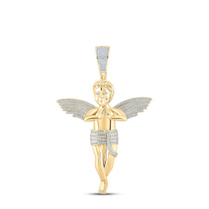 10kt Yellow Gold Mens Round Diamond Angel Charm Pendant 4-1/4 Cttw