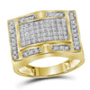 10kt Yellow Gold Mens Round Diamond Rectangle Cluster Ring 1/2 Cttw