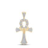 10kt Yellow Gold Mens Round Diamond Ankh Cross Charm Pendant 1/2 Cttw