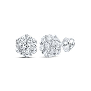 14kt White Gold Womens Round Diamond Cluster Earrings 1-1/2 Cttw