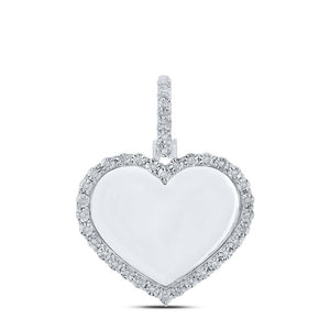 10kt White Gold Mens Round Diamond Heart Memory Charm Pendant 1/10 Cttw