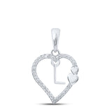 10kt White Gold Womens Round Diamond L Heart Letter Pendant 1/10 Cttw