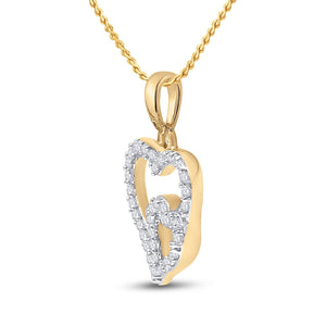 10kt Yellow Gold Womens Round Diamond Double Heart Pendant 1/10 Cttw