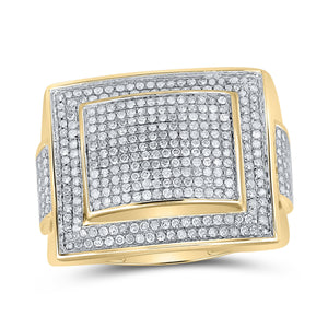 10kt Yellow Gold Mens Round Diamond Square Cluster Ring 1 Cttw