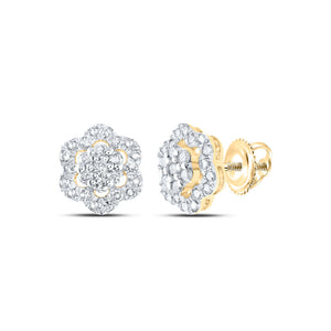 10kt Yellow Gold Womens Round Diamond Cluster Earrings 1/2 Cttw